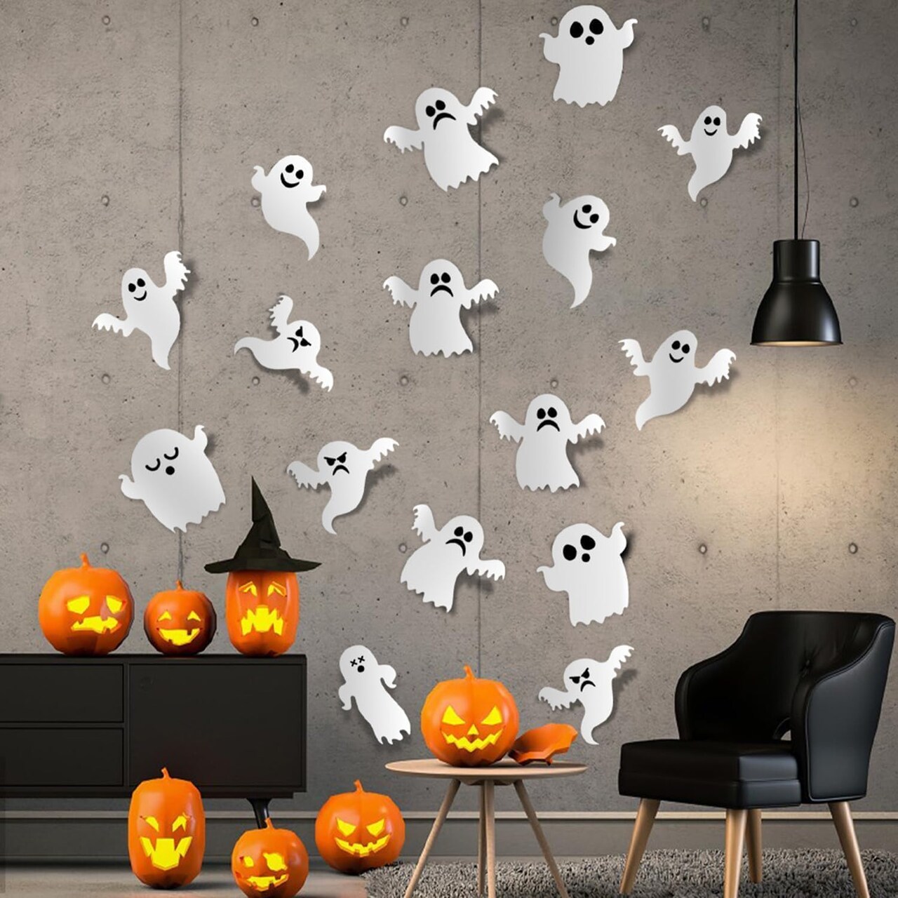 21Pcs - Cute 3D Ghost Stickers - Reusable Self-Adhesive White Ghost Wall Decals